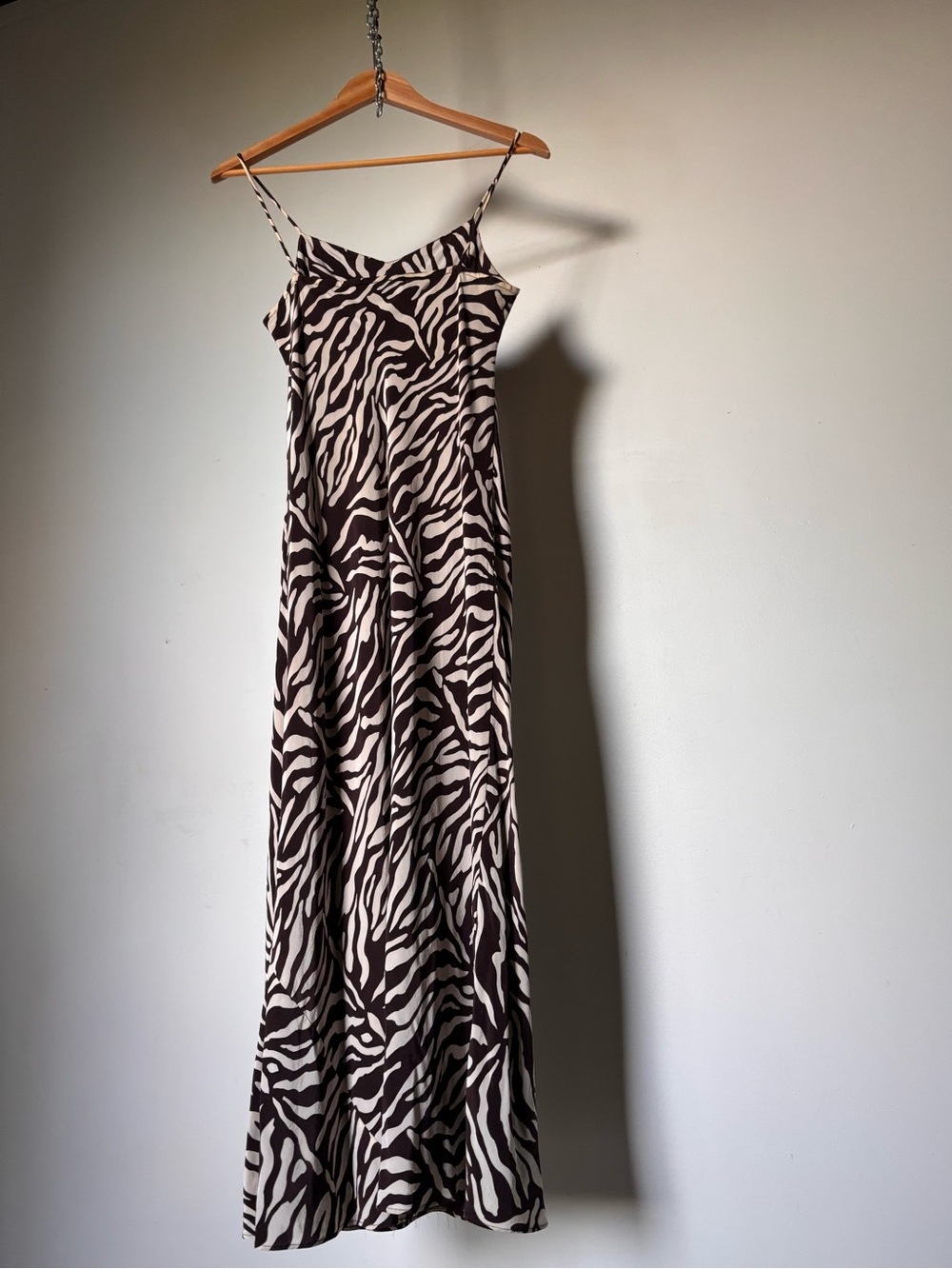 INC Y2K Brown & Cream Zebra-Print Maxi Slip Dress Silk Vintage